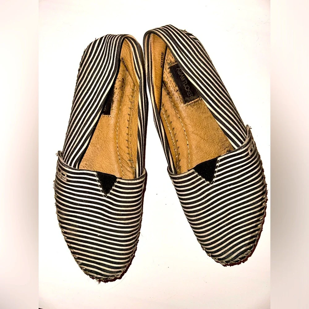 Adam Tucker Navy Blue & White Striped Espadrille Flats/Boat Shoes, Size 8